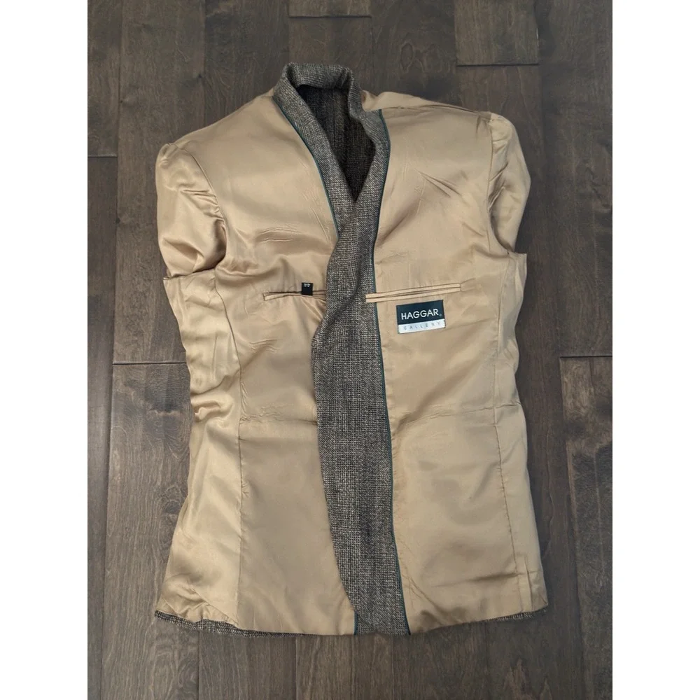 Haggar Gallery Mens Wool Blend Beige Tweed Blazer Jacket Made In USA Size 44R‎